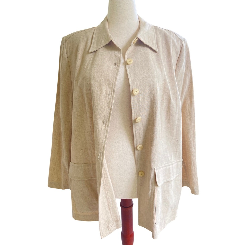 Lane Bryant Beige Linen Blend Button Front Blazer Jacket 18/20